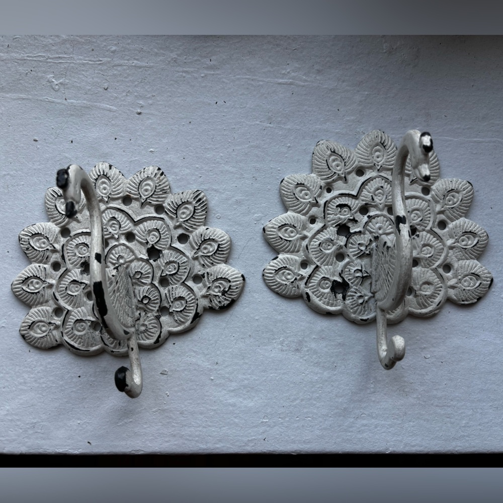 Anthropologie set of 2 peacock wall hooks